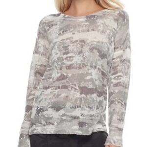 ROCK & REPUBLIC Gray White Camo Long Sleeve‎ Knit Lightweight Sweater Large
